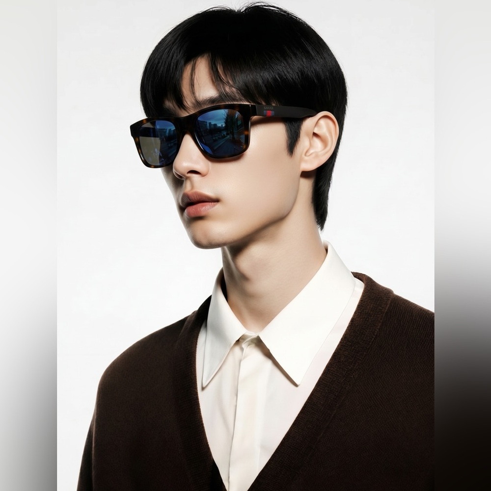 New - GUCCI  GG0008s SQUARE/RECTANGLE HAVANA BROWN BLUE FASHION DESIGNER EYEWEAR - Picture 4 of 13